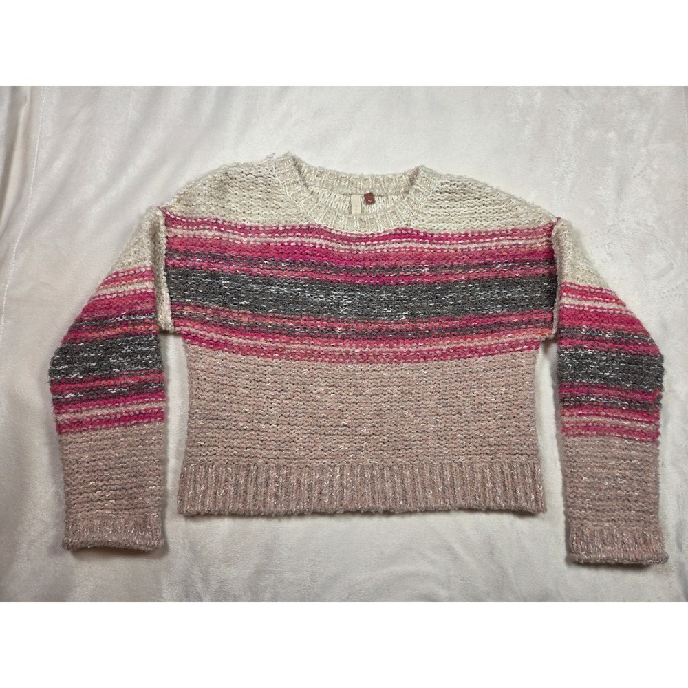 Pilcro Anthropologie Striped Chunky Knit Wool Blend Sweater Pink Cream Small